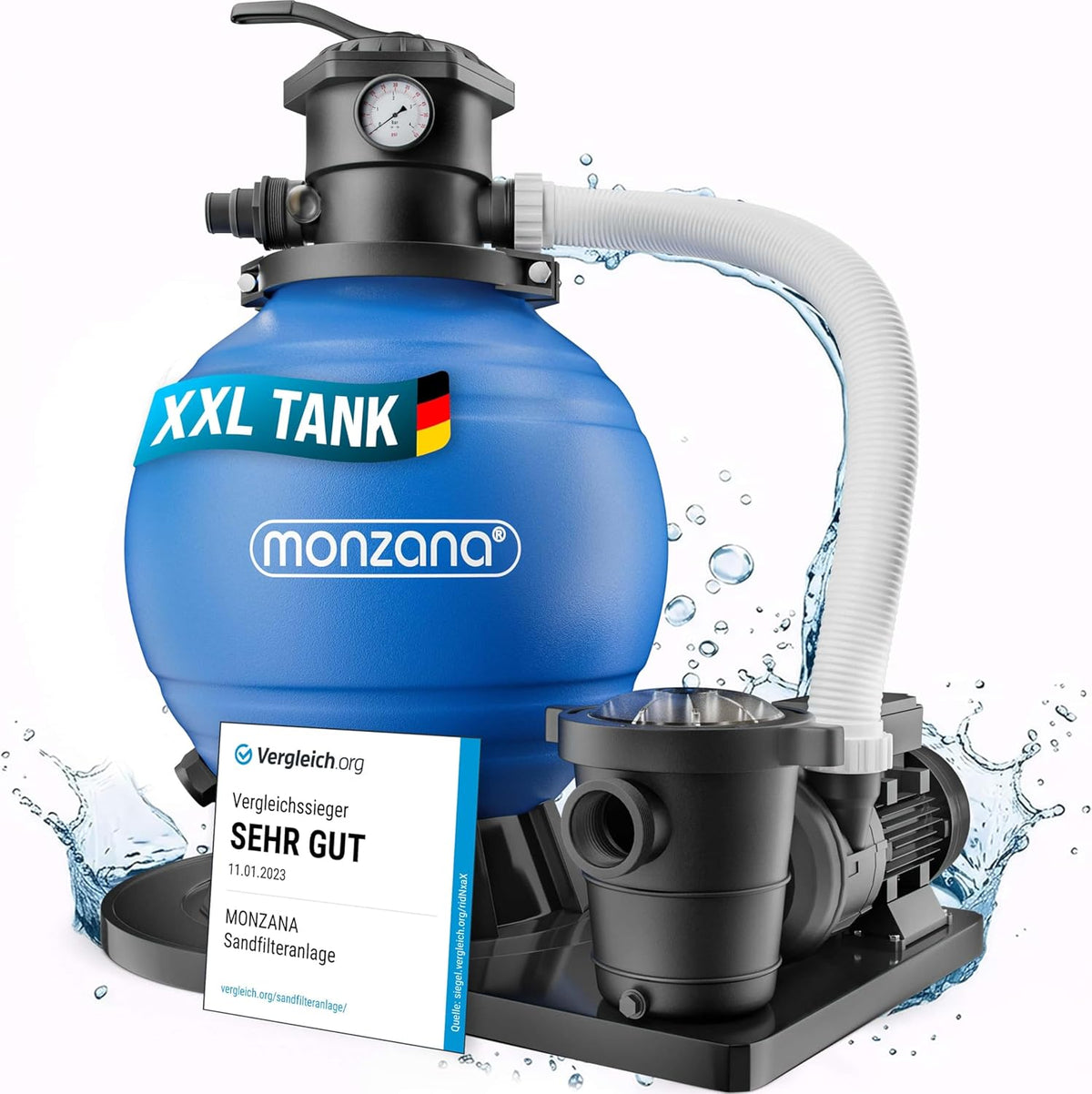 Sandfilteranlage Poolfilter 15900 l/h SF159 600W 7 Wege Ventil Ø32-38mm für Pools bis 70000L Filterpumpe 86,5x51x86,5 cm