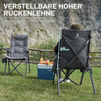 Faltbarer Campingstuhl mit 4 Positionen gepolsterter hoher Lehne Seitentasche Getränkehalter und 150 kg Tragfähigkeit