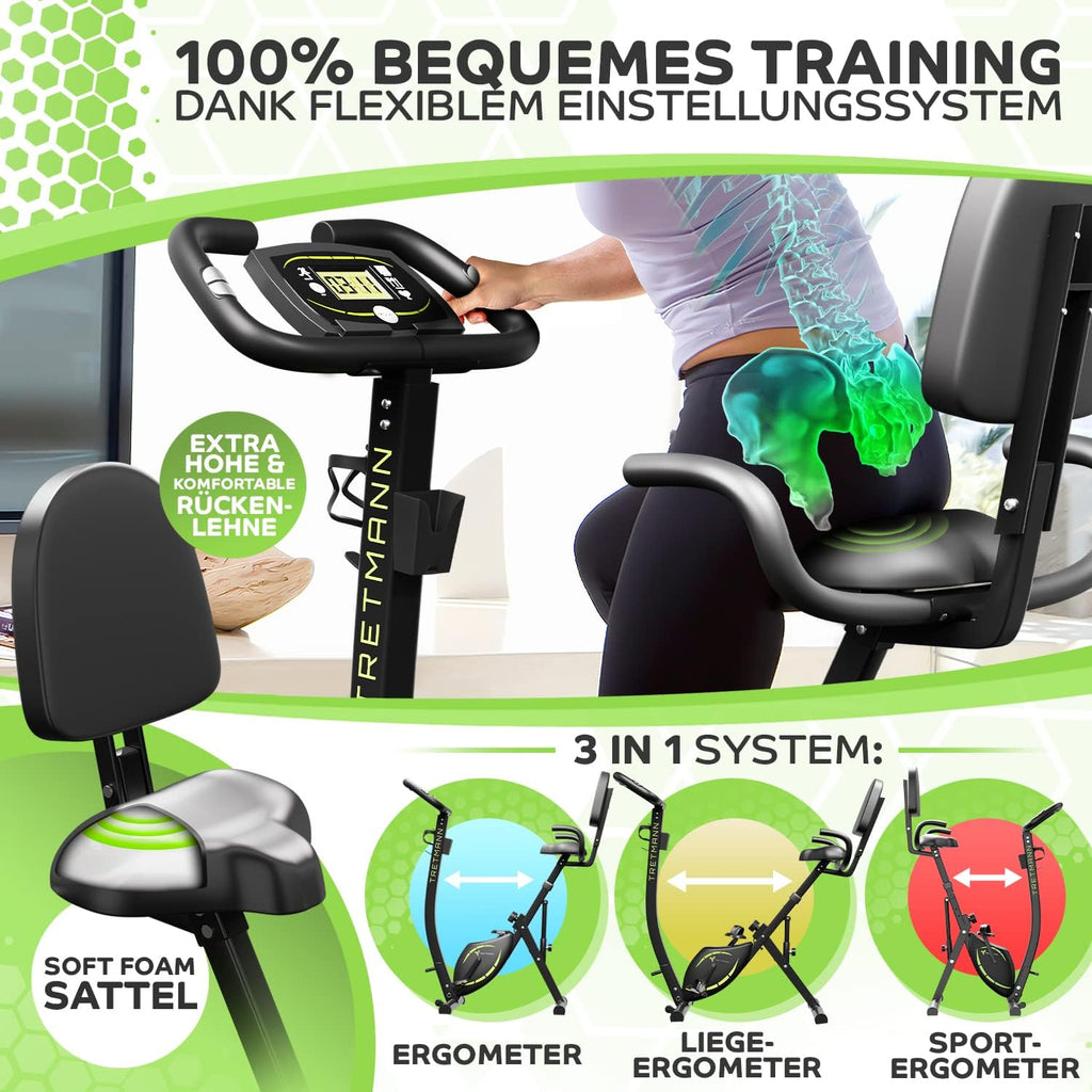 3in1 Heimtrainer Fahrrad klappbar Cyclette Liegeergometer Magnetwiderstand 140 kg Belastbarkeit verstellbarer Sitz