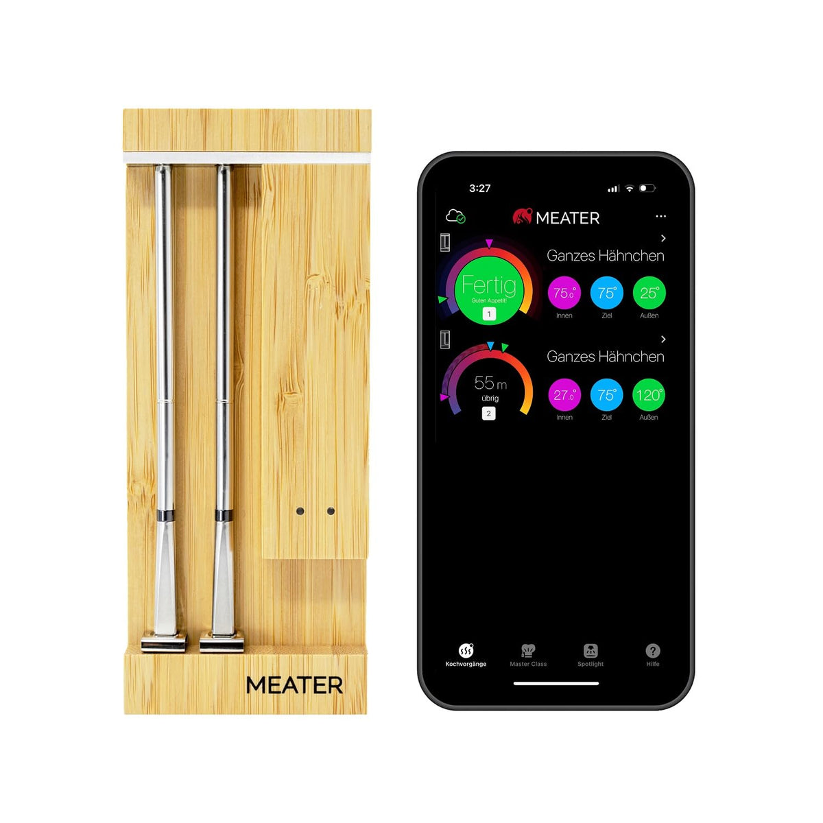 Digitales Fleischthermometer Pro Duo 2 Sonden Kabellos WLAN App Steuerung für Grill Ofen Smoker