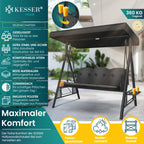 Hollywoodschaukel 3-Sitzer mit Sonnendach Sitzpolster Edelstahlrahmen bis 360 kg Anthrazit Sitztiefe 118 cm