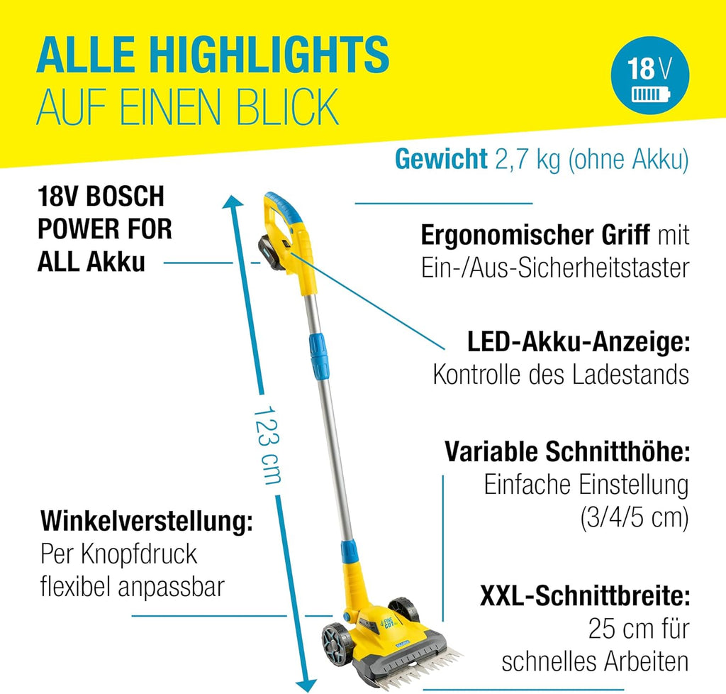 Akku Rasentrimmer und Kantenschneider FineCut 18 V 25 cm Schnittbreite mit Akku und Ladegerät