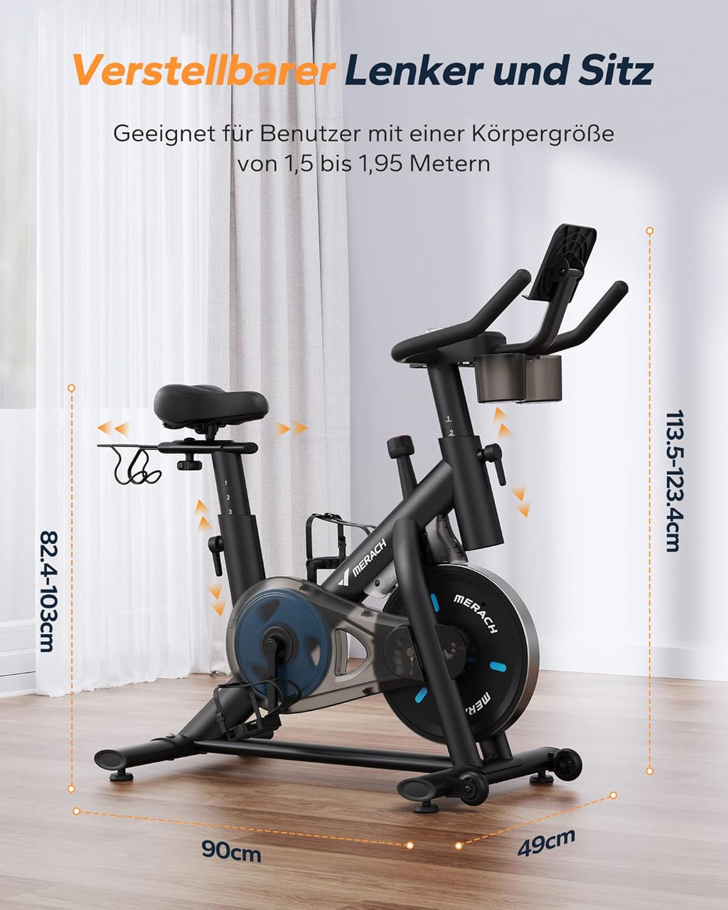 Heimtrainer Fahrrad Magnet Widerstand MR-S26B2-EU Indoor Cycling Bike LED Display Tablet Halter bis 136kg
