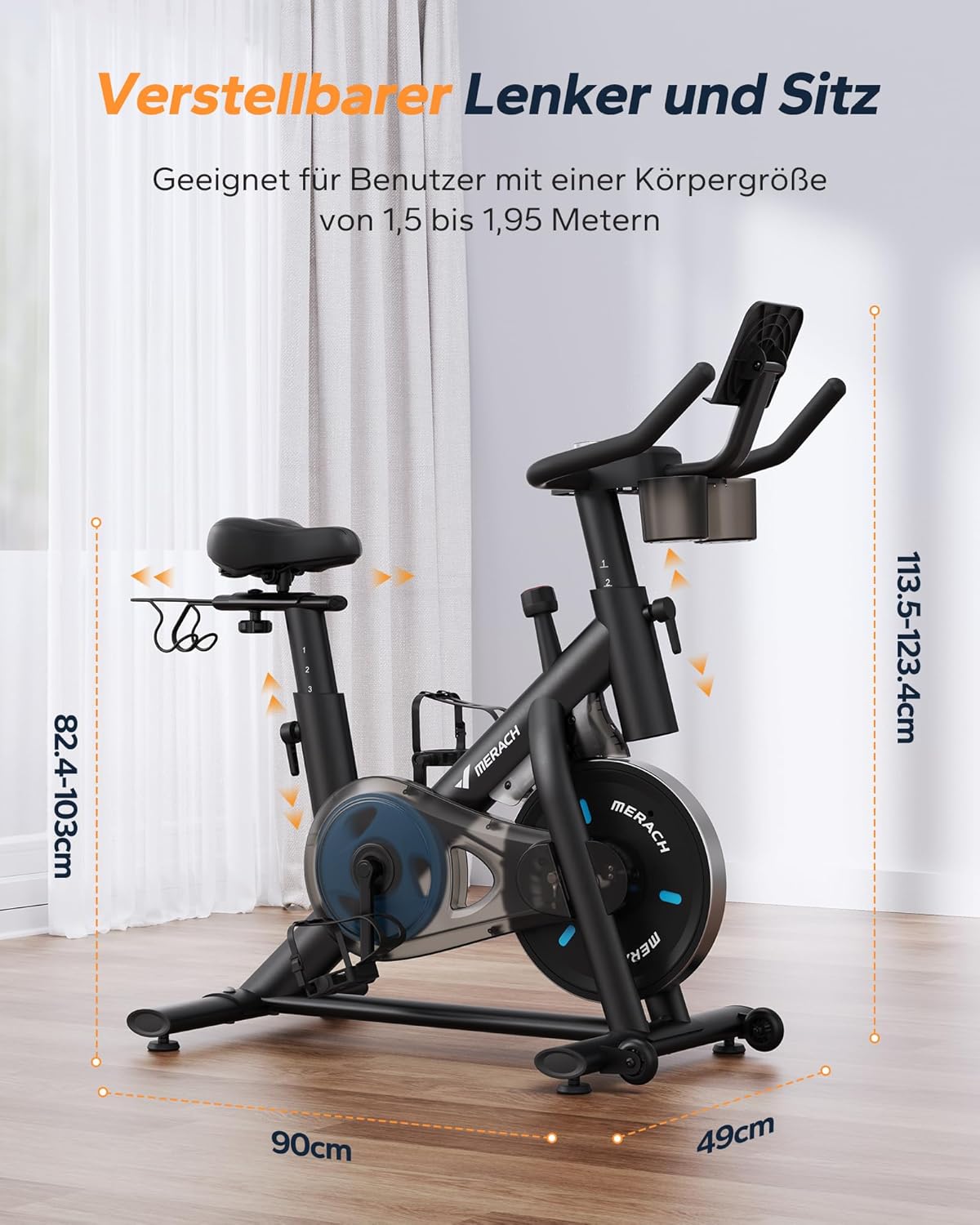 Heimtrainer Fahrrad Magnet Widerstand MR-S26B2-EU Indoor Cycling Bike LED Display Tablet Halter bis 136kg