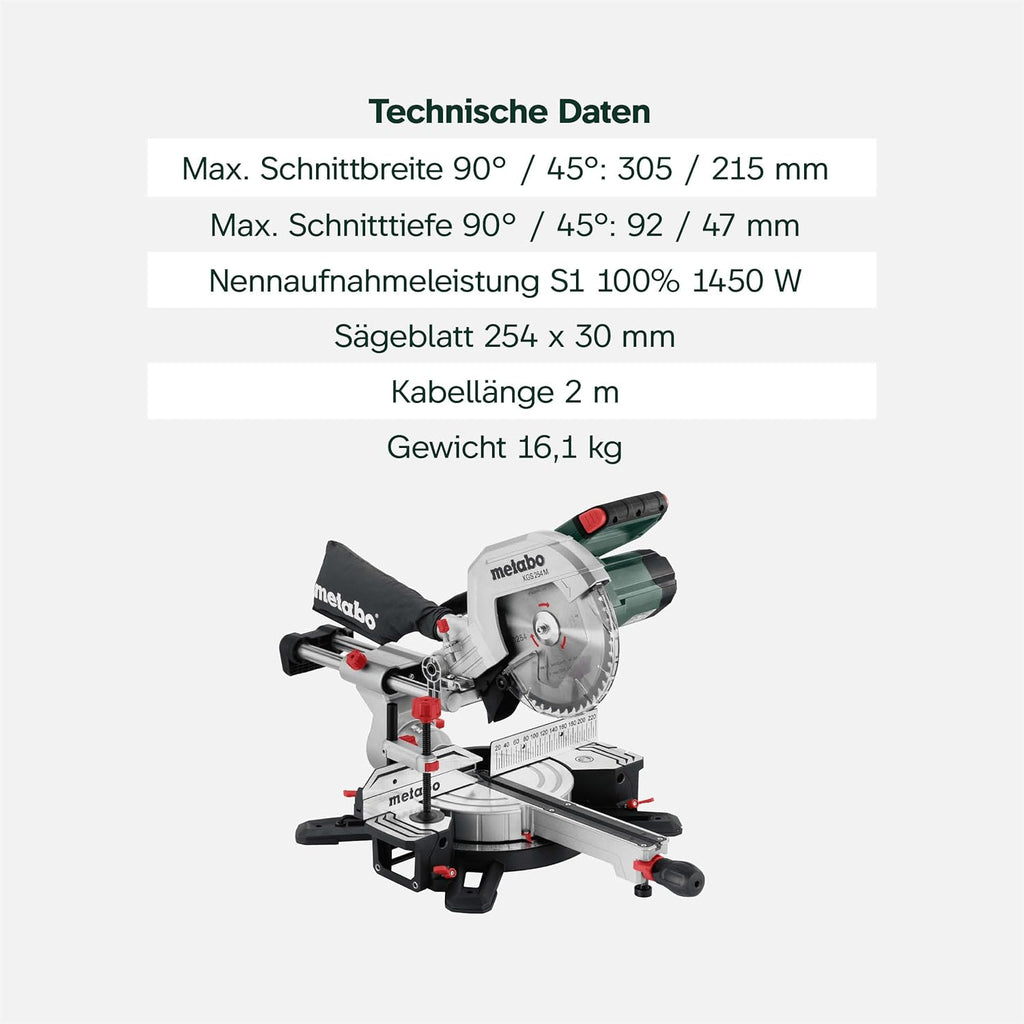 Kapp- und Gehrungssäge KGS 254 M 613254000 254mm Sägeblatt Zugfunktion 1450W Precision Cut Line Holz