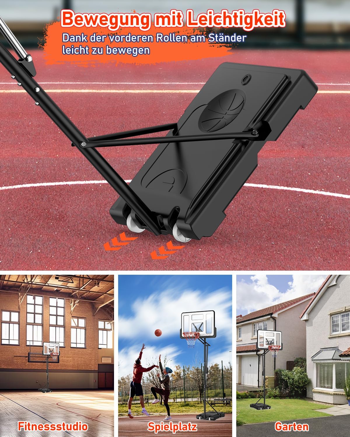 Basketballständer höhenverstellbar LM052 145–305 cm mit 110 x 75 cm Rückwand und Gewichtssack für Innen- und Außenbereich