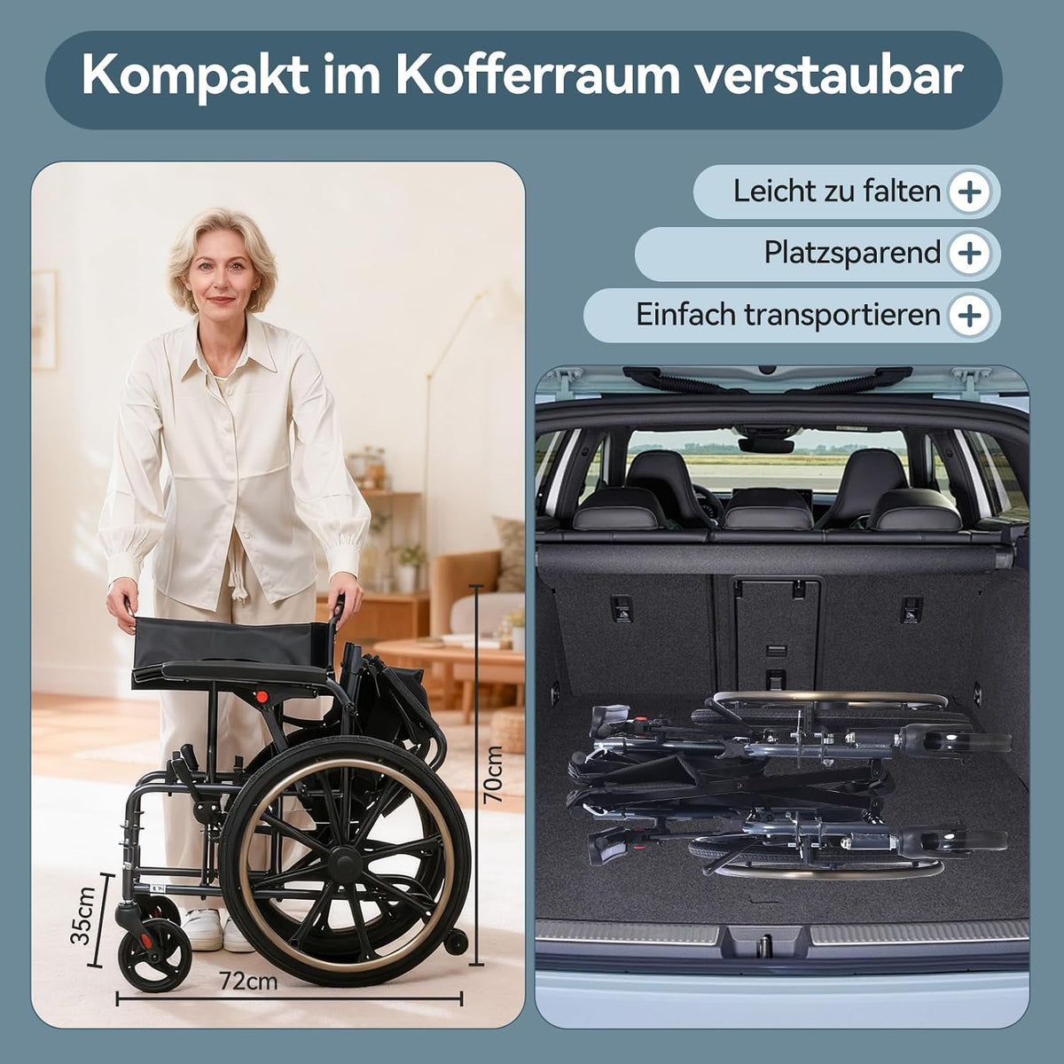 Rollstuhl Faltbar Leicht M4 11kg Aluminium Doppelpolster Stoßdämpfende Räder Abnehmbare Armlehnen Vollgummi Reifen