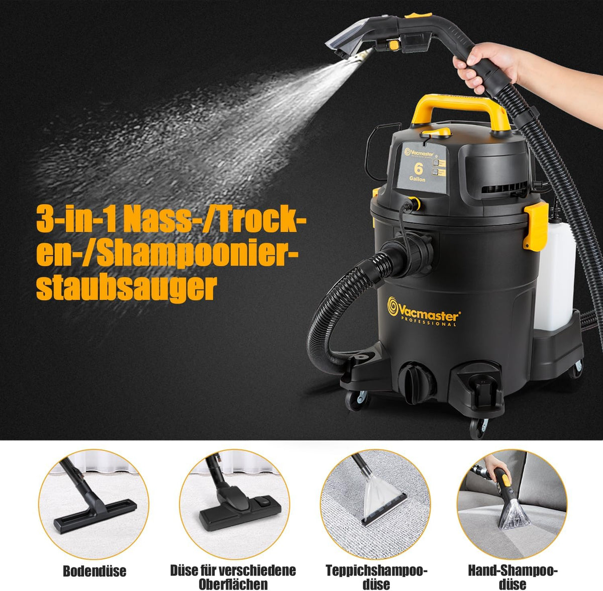 Nass- und Trockensauger Waschsauger VK1323PFR 1300W 23L 3-in-1 Teppich- und Hartbodenreinigung Dual-Tank-System