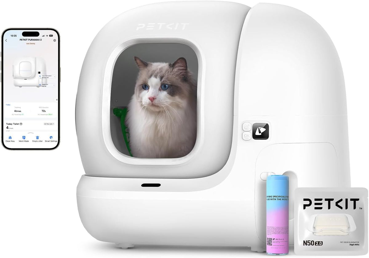 Selbstreinigende Katzentoilette Pura Max 2 76L mit App Steuerung und Geruchsbeseitigung für Mehrkatzenhaushalt Weiß