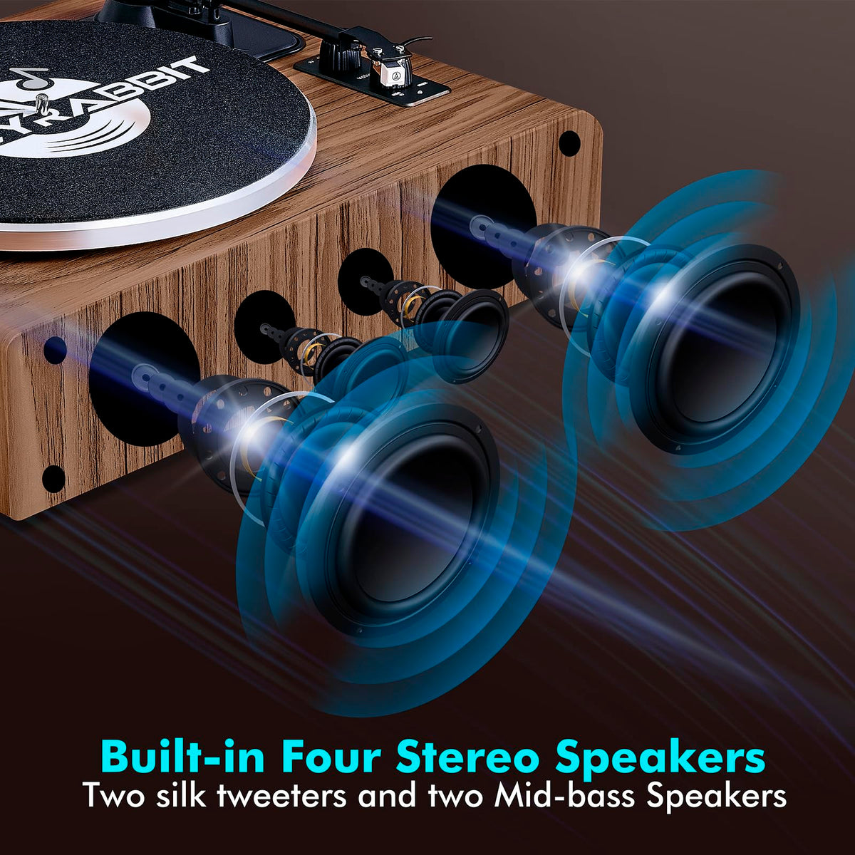 Plattenspieler mit 4-Lautsprecher-Stereo und Bluetooth integrierter Verstärker AT-3600L Magnet-Tonabnehmer 33/45 U/min