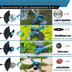 Akku Rasentrimmer Freischneider 4 in 1 21V mit 2 Akkus 12000 U/min 8 Zoll Schnittbreite verstellbarer Griff Winkel