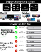 DisplayLink Dockingstation Dreifach-Display 4K+Dual 2K 3 HDMI 2 DisplayPort 15-in-1 100W