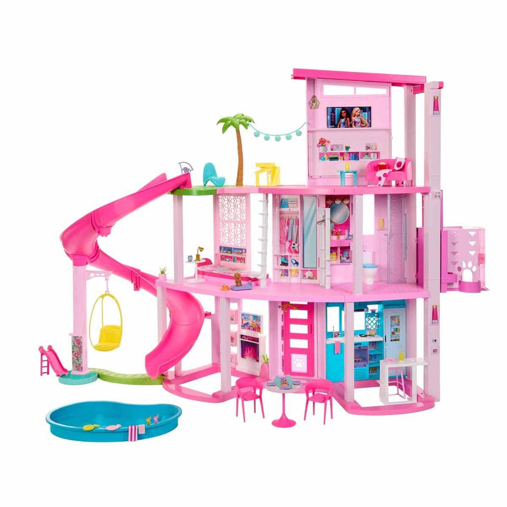 Puppenhaus Traumvilla HMX10 3 Etagen 10 Spielbereiche Pool Rutsche Aufzug 79 Teile mit Spielzeug-Welpe