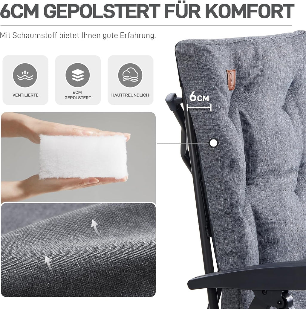 Faltbarer Campingstuhl mit 4 Positionen gepolsterter hoher Lehne Seitentasche Getränkehalter und 150 kg Tragfähigkeit