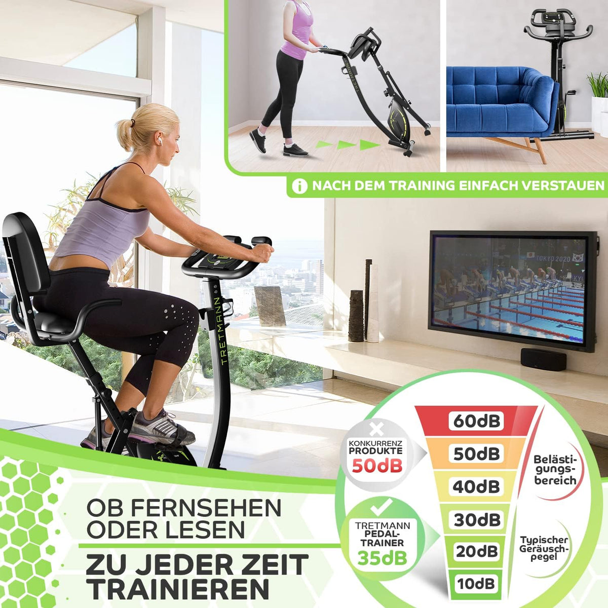 3in1 Heimtrainer Fahrrad klappbar Cyclette Liegeergometer Magnetwiderstand 140 kg Belastbarkeit verstellbarer Sitz