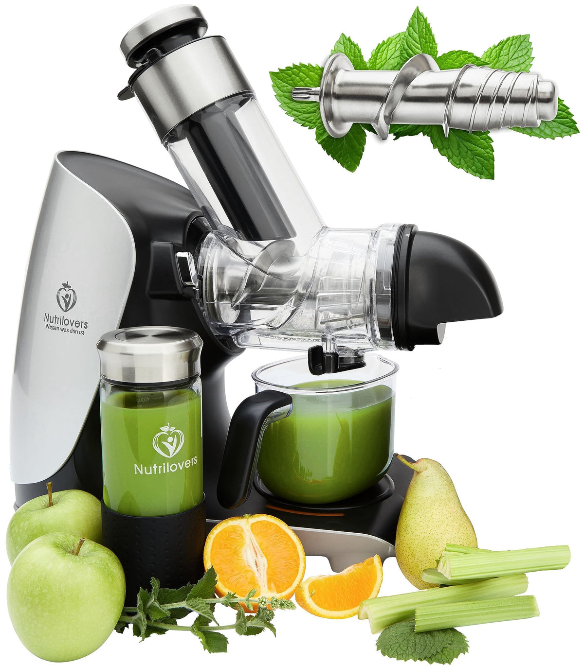 Slow Juicer Entsafter GREEN-PRESS MAX Edelstahl 200 W 2 L Fassungsvermögen Horizontale Saftpresse