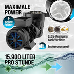 Sandfilteranlage Poolfilter 15900 l/h SF159 600W 7 Wege Ventil Ø32-38mm für Pools bis 70000L Filterpumpe 86,5x51x86,5 cm