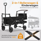 Faltbarer Bollerwagen mit Dach SS5050 110L PU Räder mit Bremsen 100kg Traglast Schiebegriff Kinder Transportwagen