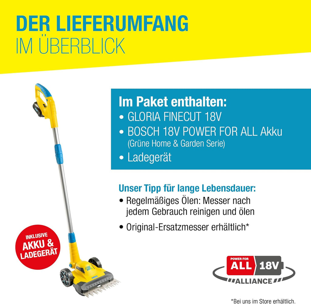 Akku Rasentrimmer und Kantenschneider FineCut 18 V 25 cm Schnittbreite mit Akku und Ladegerät