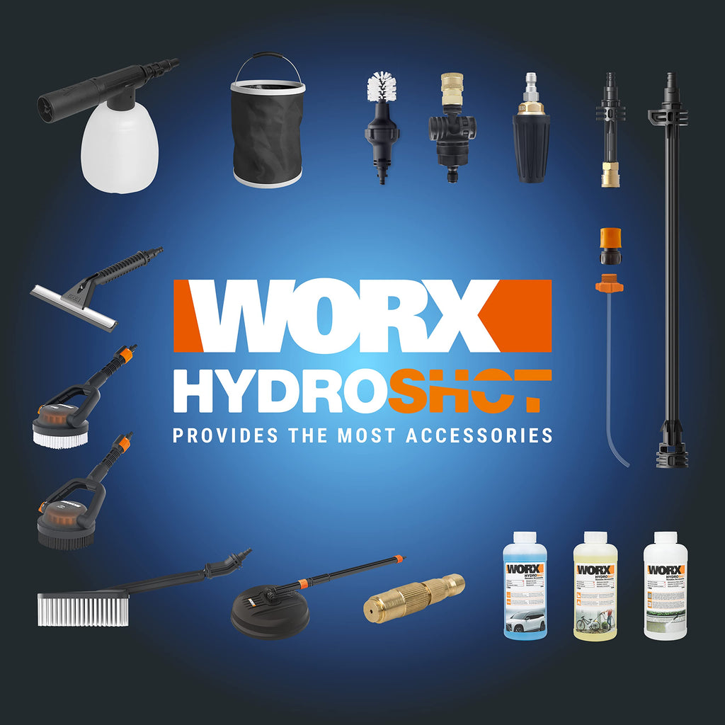 Hydroshot Akku-Hochdruckreiniger WG633E.1 20V 56 Bar 220 l/h 6 m Schlauch 5-in-1-Düse mit 4,0 Ah Akku Ladegerät