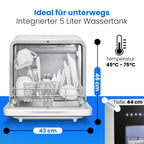 Tischgeschirrspüler TSG 5702 mit 5-Liter-Tank 6 Programme 3 Maßgedecke Energieeffizienzklasse C Touch-Bedienung