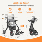 2-in-1 Rollator und Transportstuhl V-RL-Z51-E-BK faltbar aus Aluminium mit Sitz und Outdoor-Reifen bis 136 kg