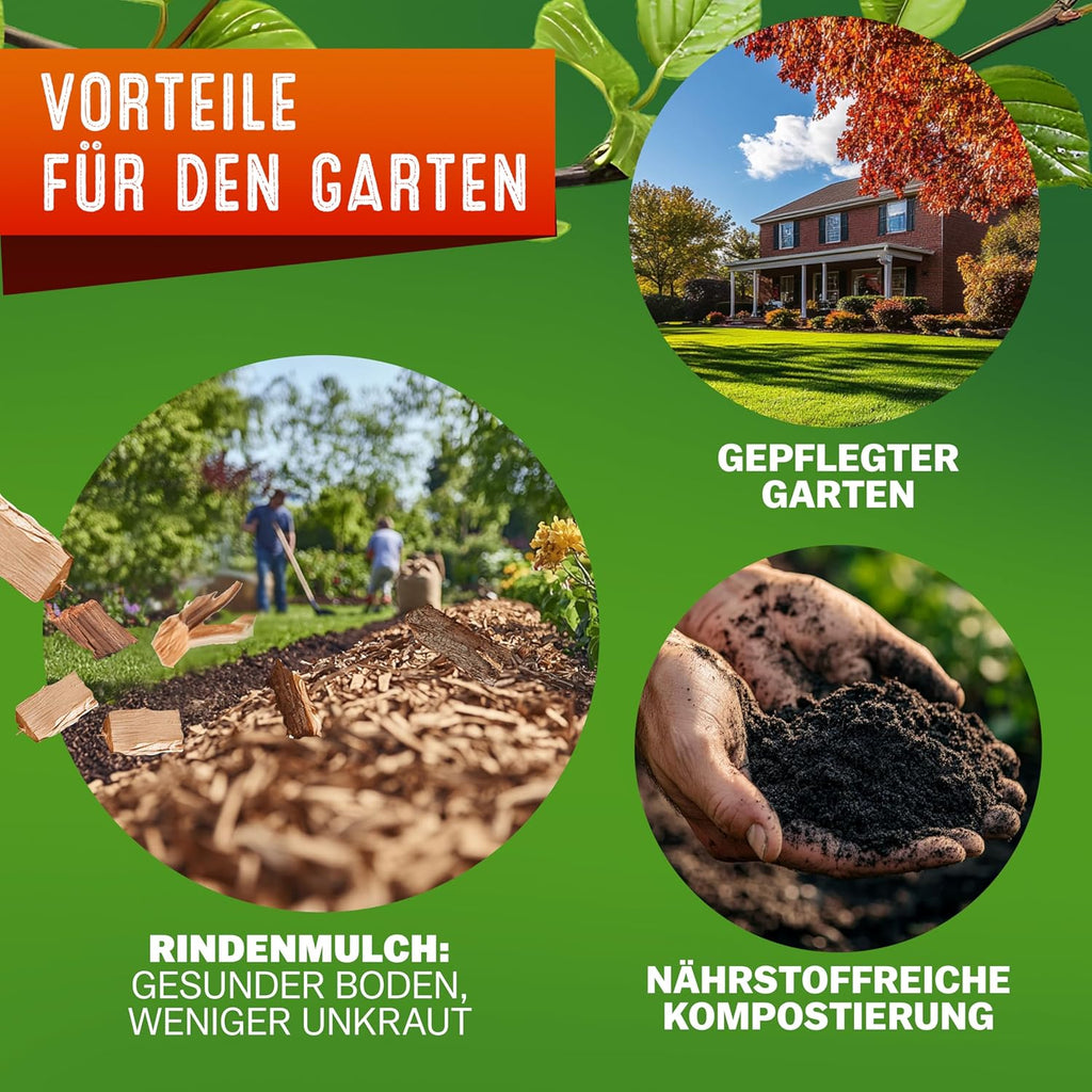 Elektrischer Walzenhäcksler DBHC002 3100 W bis 44 mm Aststärke mit 2 x 60 L Auffangbeuteln