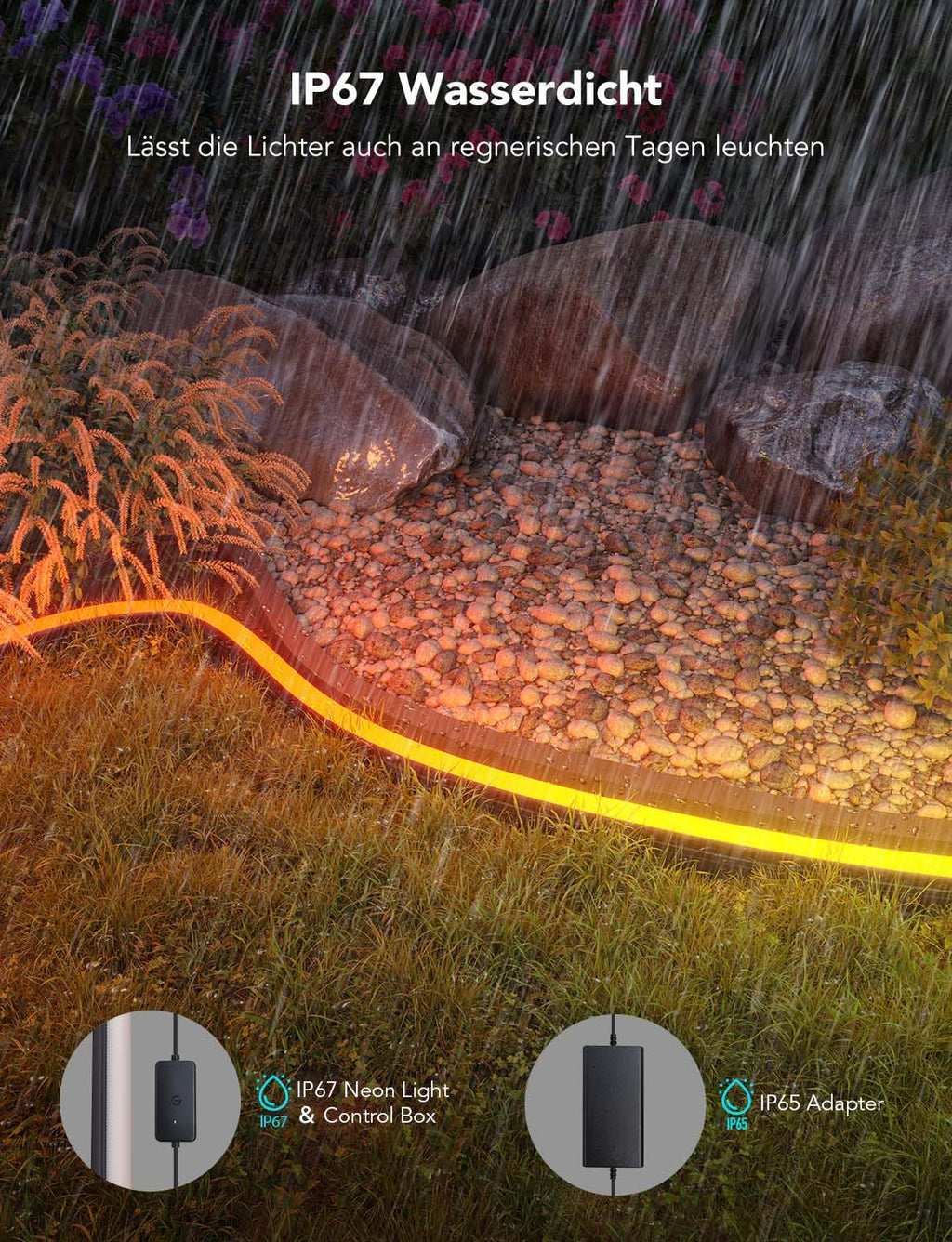 Outdoor Neon LED Streifen 10 m RGBIC IP67 App Steuerung WLAN Bluetooth 64+ Szenenmodi Musik Sync Alexa Google Assistant