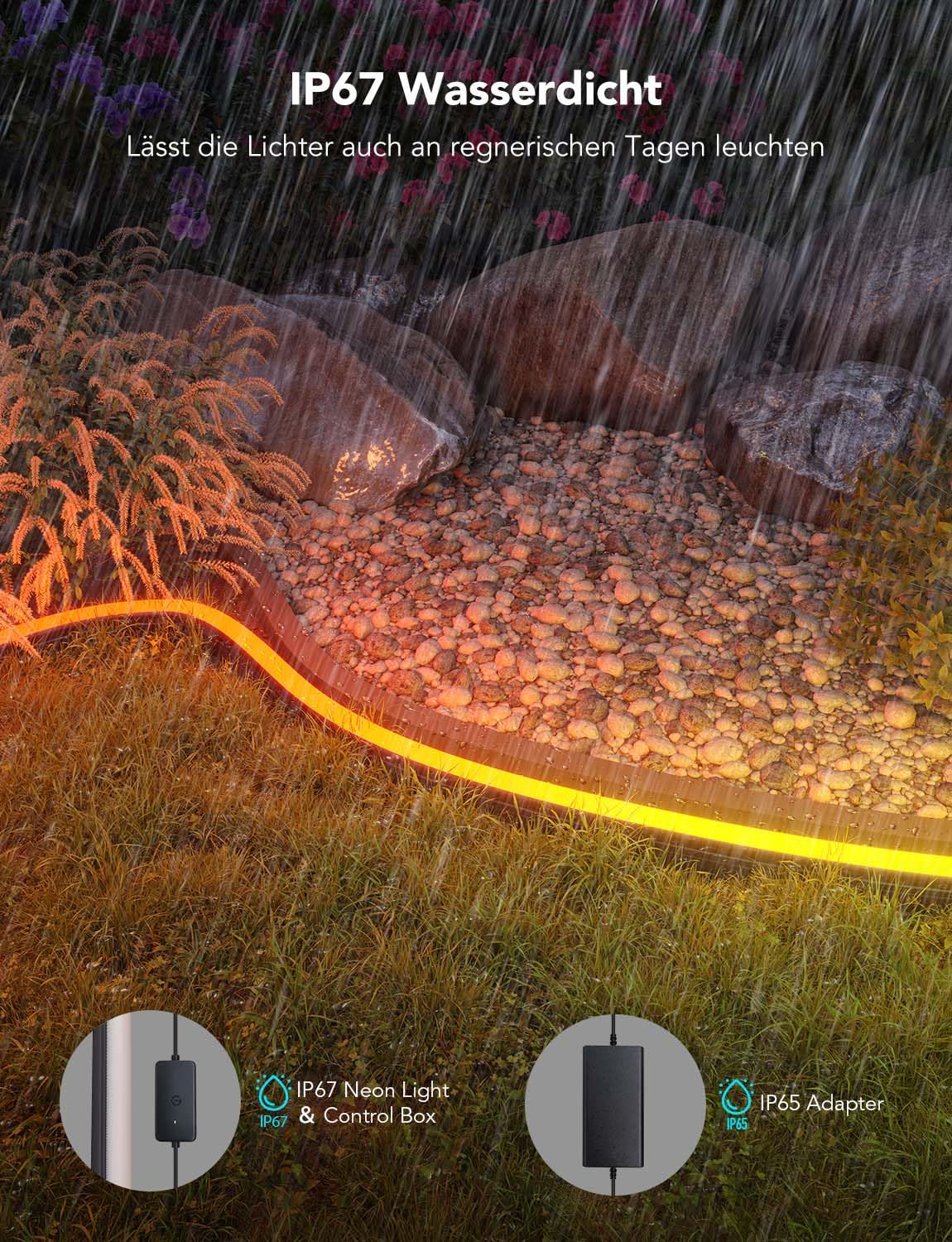 Outdoor Neon LED Streifen 10 m RGBIC IP67 App Steuerung WLAN Bluetooth 64+ Szenenmodi Musik Sync Alexa Google Assistant
