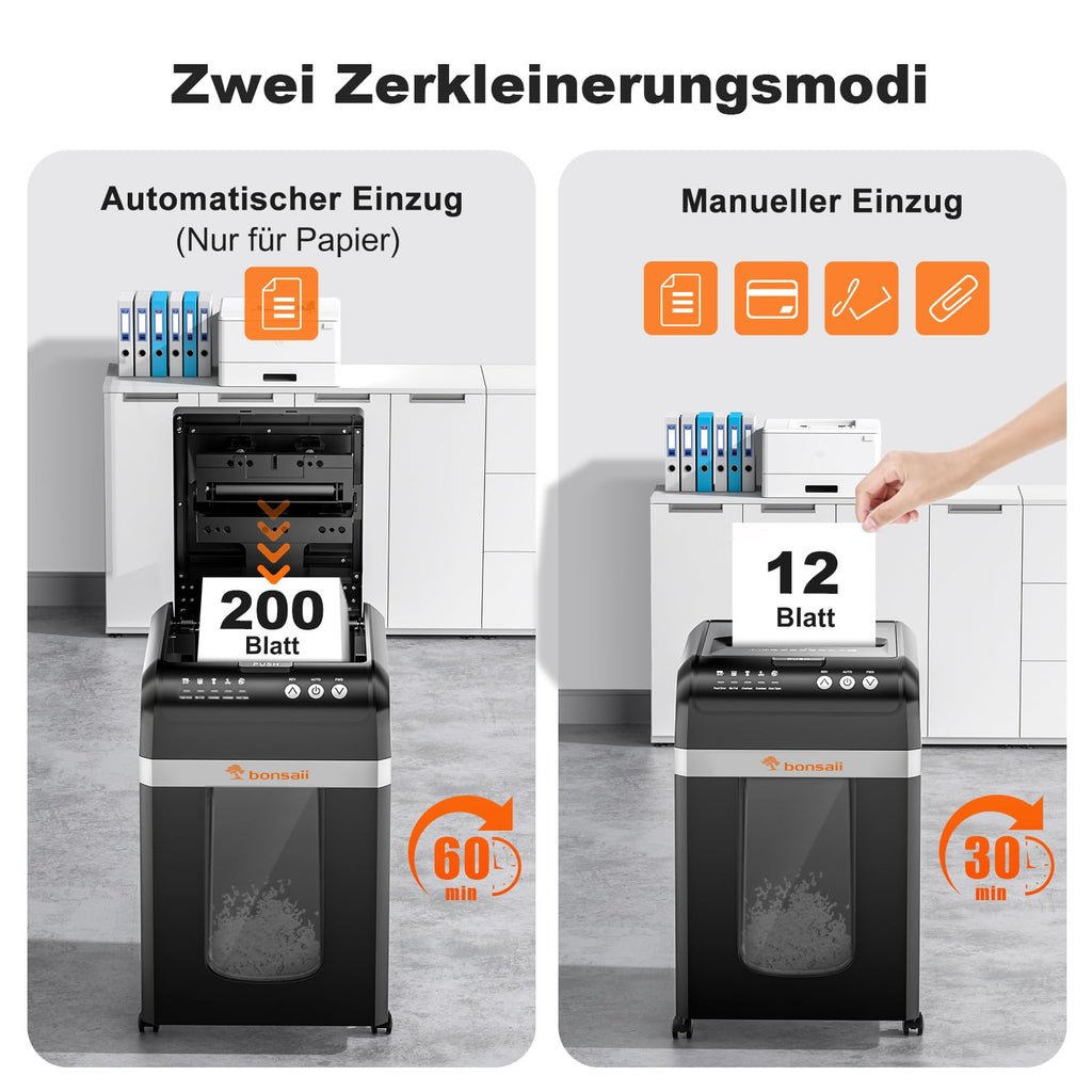 Aktenvernichter C283 Auto-Feed 200 Blatt P-4 Mikroschnitt 60 Min Dauerbetrieb 31 L Behälter 58 dB