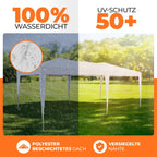 Faltpavillon 3x6 m wasserdicht UV Schutz 50+ mit 6 Seitenteilen Stahlgestell Polyester Dach Partyzelt Champagner
