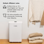 Luftentfeuchter Dry 1000 für Räume bis 17 m² 10 l/Tag Entfeuchtungsleistung 2,5 l Wassertank 3 Betriebsmodi 34 dB