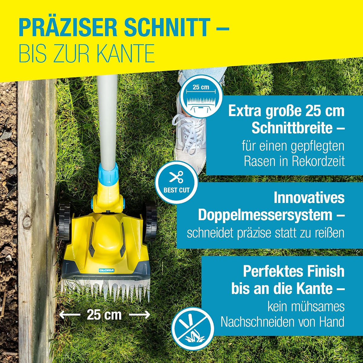 Akku Rasentrimmer und Kantenschneider FineCut 18 V 25 cm Schnittbreite mit Akku und Ladegerät