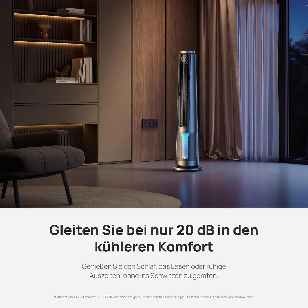 Nebel Turmventilator TurboCool 765S mit Ultraschall WLAN App-Steuerung 6L Tank 90° Oszillation