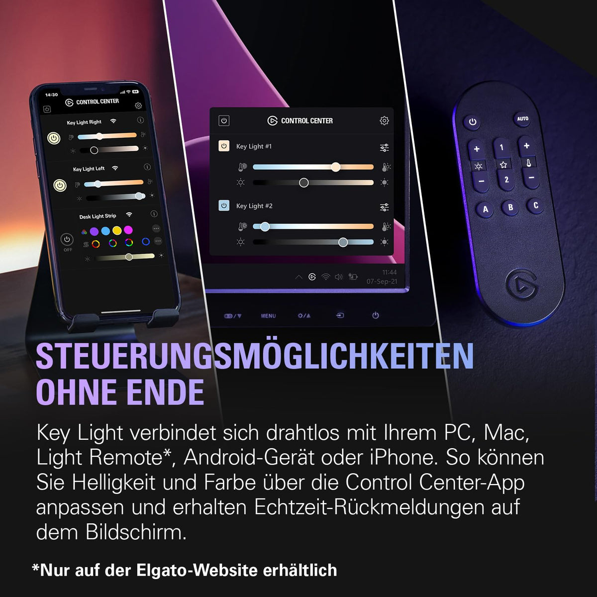 LED Studioleuchte Key Light mit 2800 Lumen 2900–7000 K Farbtemperatur WLAN-Steuerung 160 LEDs und Tischklemme