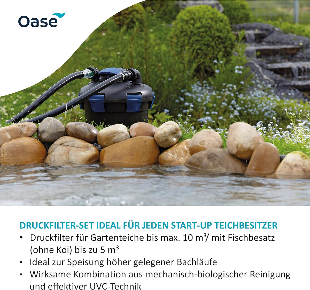 Teich Druckfilter Set BioPress 10000 mit UVC Klärer Filterpumpe 3400 l/h für Algenbekämpfung