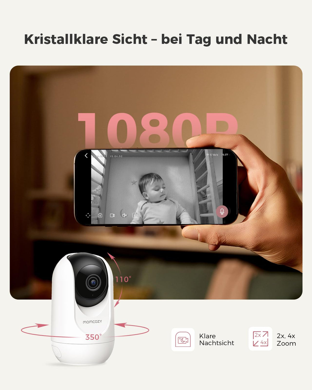 Babyphone mit 2 Kameras BM04-1 5 Zoll WLAN 1080p Nachtsicht 2-Wege-Audio Bewegungserkennung App-Steuerung 4-fach Zoom