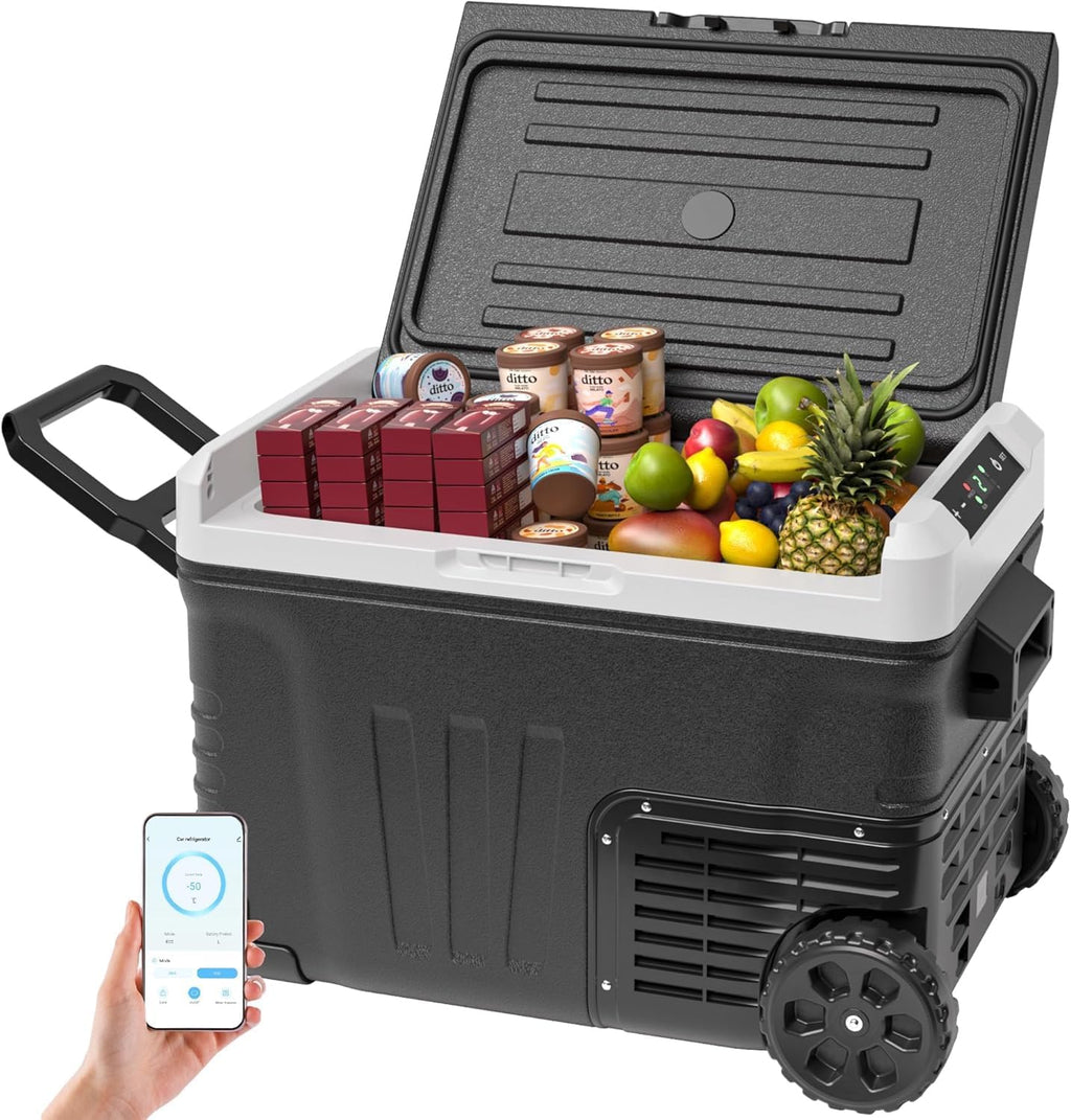 Kompressor Kühlbox 35L Auto Kühlschrank 12V 24V 220V -20 bis 20°C mit App Steuerung Rollen für Camping