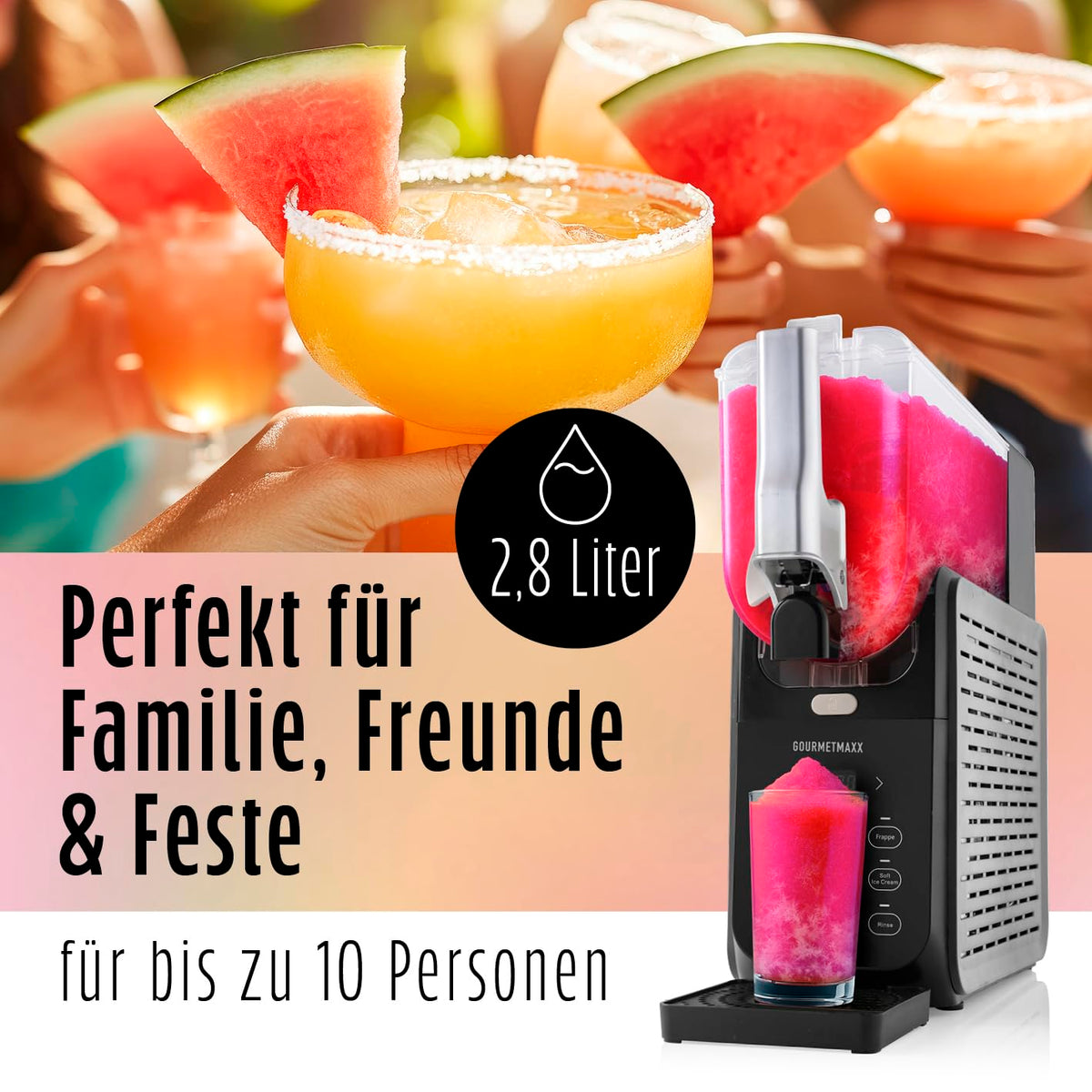 Slushmaschine 2,8 l mit 5 Programmen 180 W Kompressor Kühlfunktion Vorspülmodus für Slushies Milchshakes und Softeis