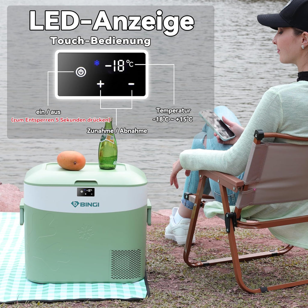 Kompressor Kühlbox HC-22P2 22L 12/24V 230V DC AC -18 bis 15°C Auto Kühlschrank Gefrierbox tragbar Camping Wohnmobil