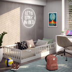 Bodenbett 90x200 cm Montessori Kinderbett Massivholz Kiefer mit Rausfallschutz und Roll-Lattenrost bis 200 kg