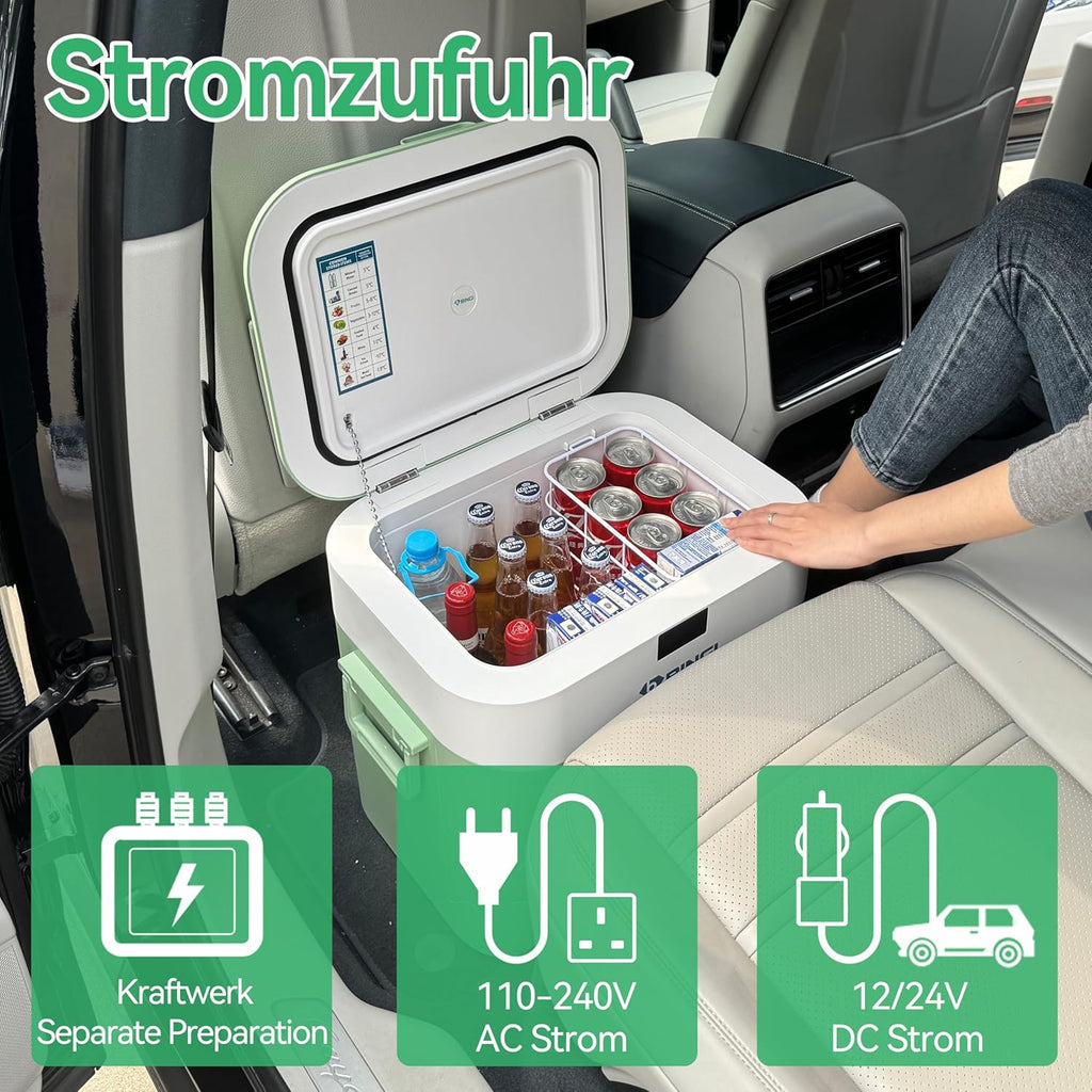 Kompressor Kühlbox HC-22P2 22L 12/24V 230V DC AC -18 bis 15°C Auto Kühlschrank Gefrierbox tragbar Camping Wohnmobil