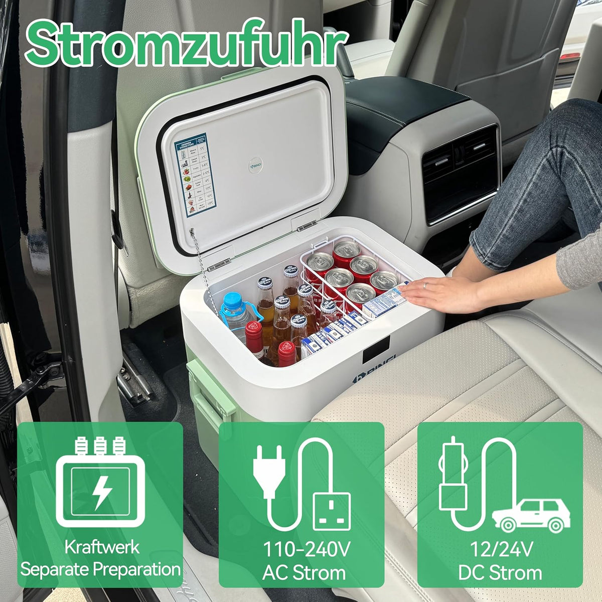 Kompressor Kühlbox HC-22P2 22L 12/24V 230V DC AC -18 bis 15°C Auto Kühlschrank Gefrierbox tragbar Camping Wohnmobil