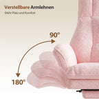 Bürostuhl mit Fußstütze verstellbare Rückenlehne 135° breiter Sitz Teddy-Stoff Drehstuhl für Home Office Lesen Entspannen