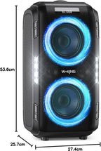Bluetooth Party-Lautsprecher T9 Pro 270W mit Bluetooth 5.3 2 x 6,5 Zoll Woofern Mikrofon- und Gitarreneingang USB TF AUX Wechselakku
