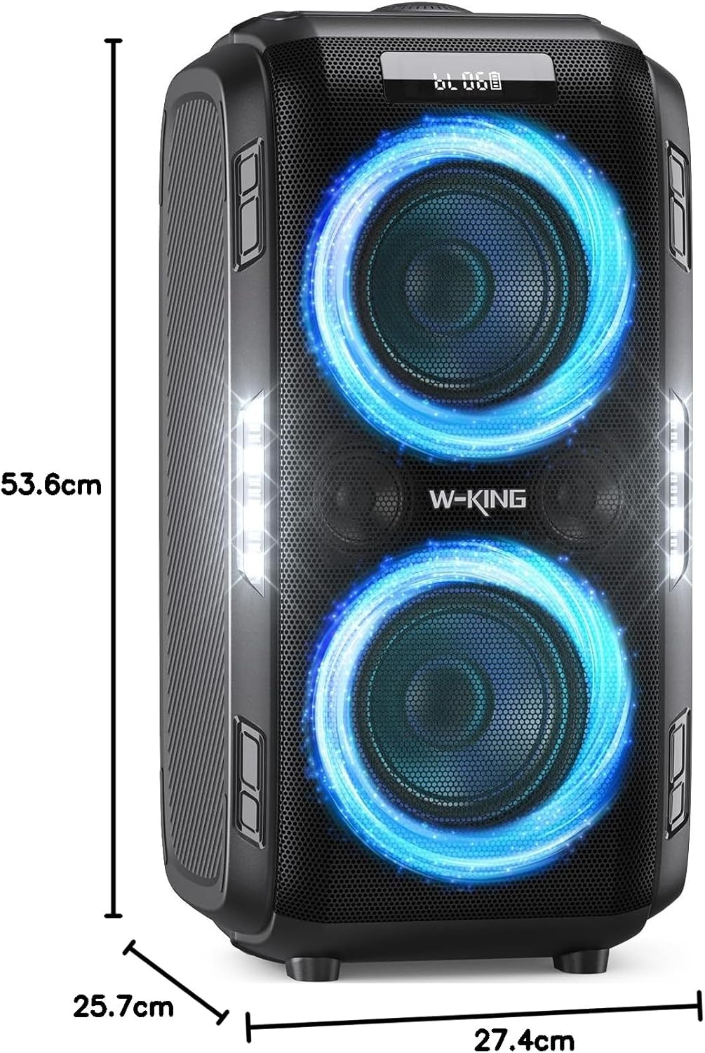 Bluetooth Party-Lautsprecher T9 Pro 270W mit Bluetooth 5.3 2 x 6,5 Zoll Woofern Mikrofon- und Gitarreneingang USB TF AUX Wechselakku