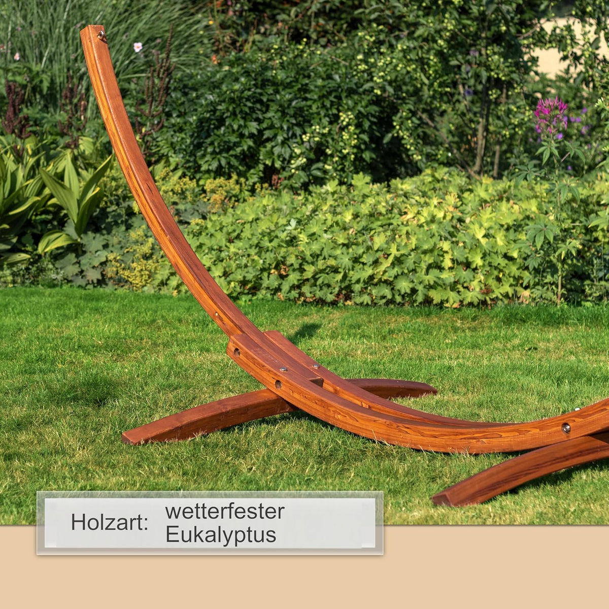 Hängemattengestell Holz Eukalyptus 310 cm wetterfest bis 150 kg ohne Hängematte Modell 50055