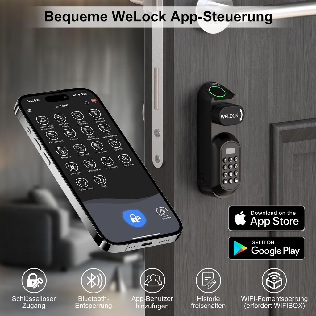 Türschloss mit Fingerabdruck und PIN U81 6-in-1 App RFID Bluetooth WLAN für EU-Profiltüren 50-90 mm