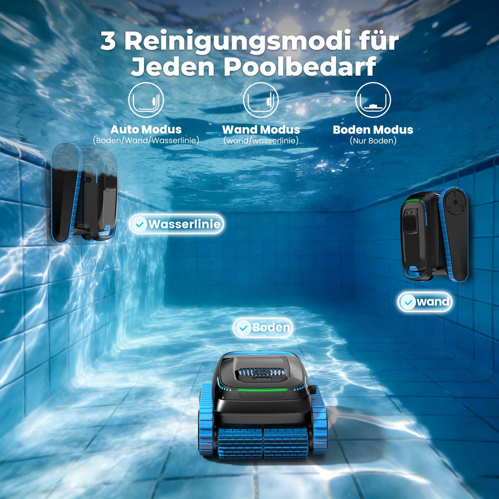Poolroboter PC20 für Boden Wand und Wasserlinie 18.927 l/h App-Steuerung 5.200 mAh Akku 4 l Filterkorb für Pools bis 170 m²