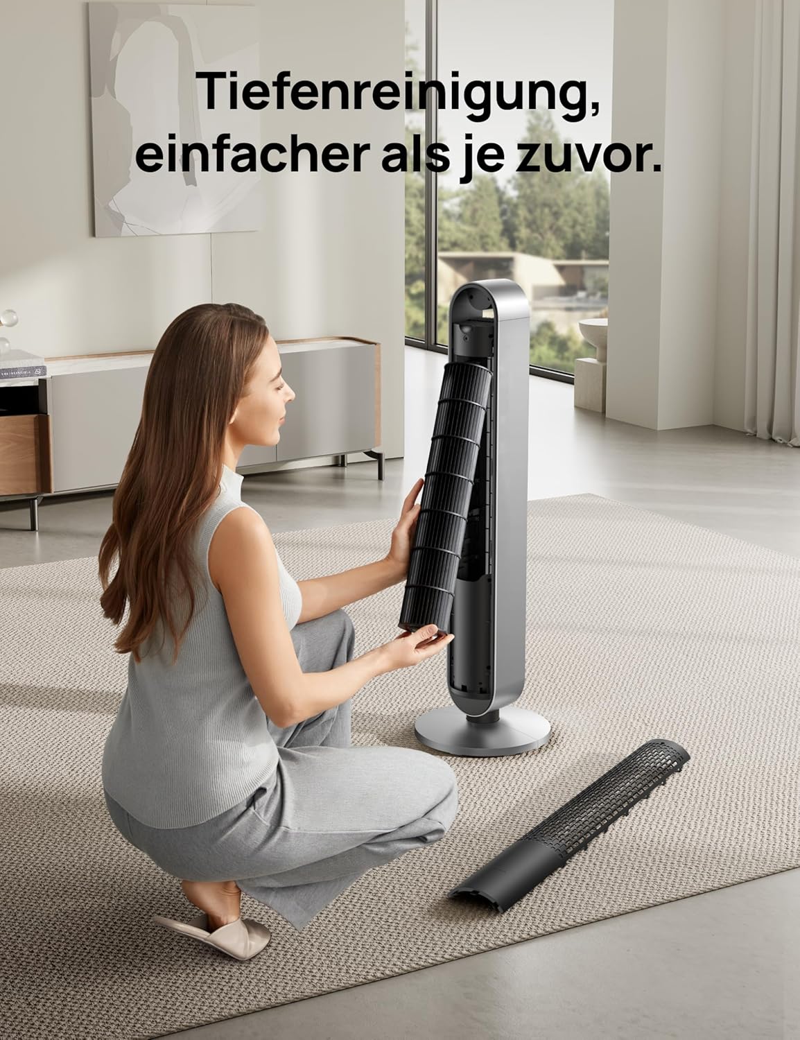 Turmventilator DR-HTF004S 108 cm mit 120° Oszillation 12 Geschwindigkeiten 25 dB WLAN App Steuerung und Timer